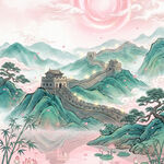 水墨长城山水梦幻图景