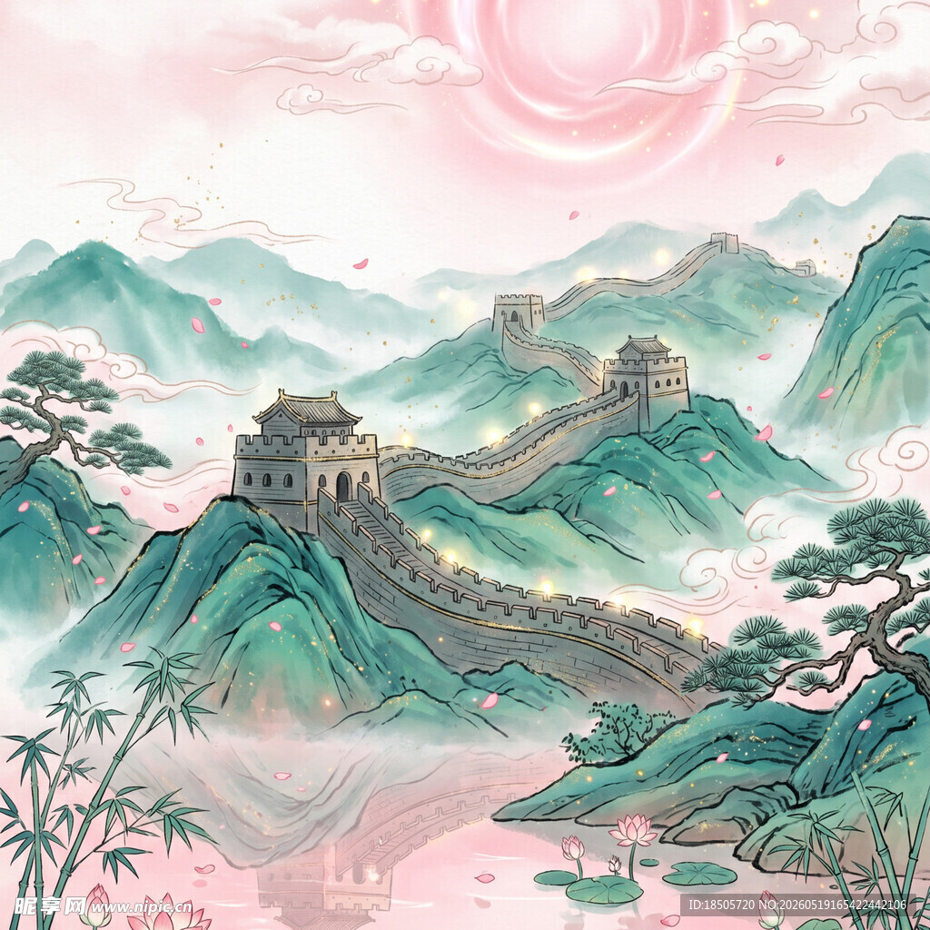 水墨长城山水梦幻图景