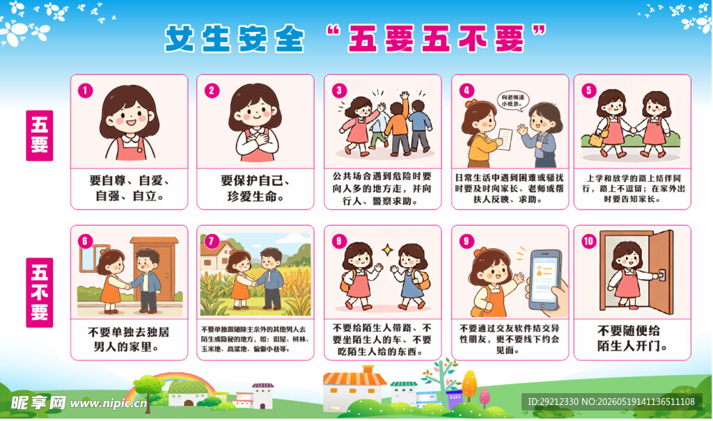 学校教育女生安全五要五不要
