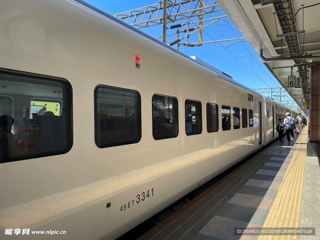 站台边停靠的白色高速列车