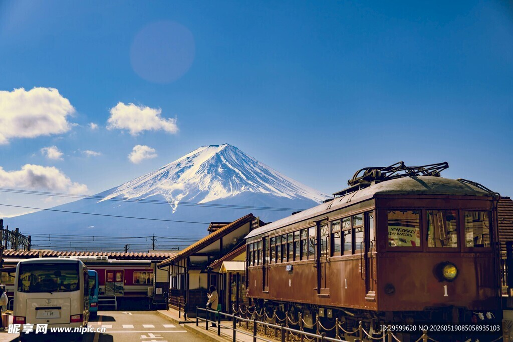 富士山下的复古列车