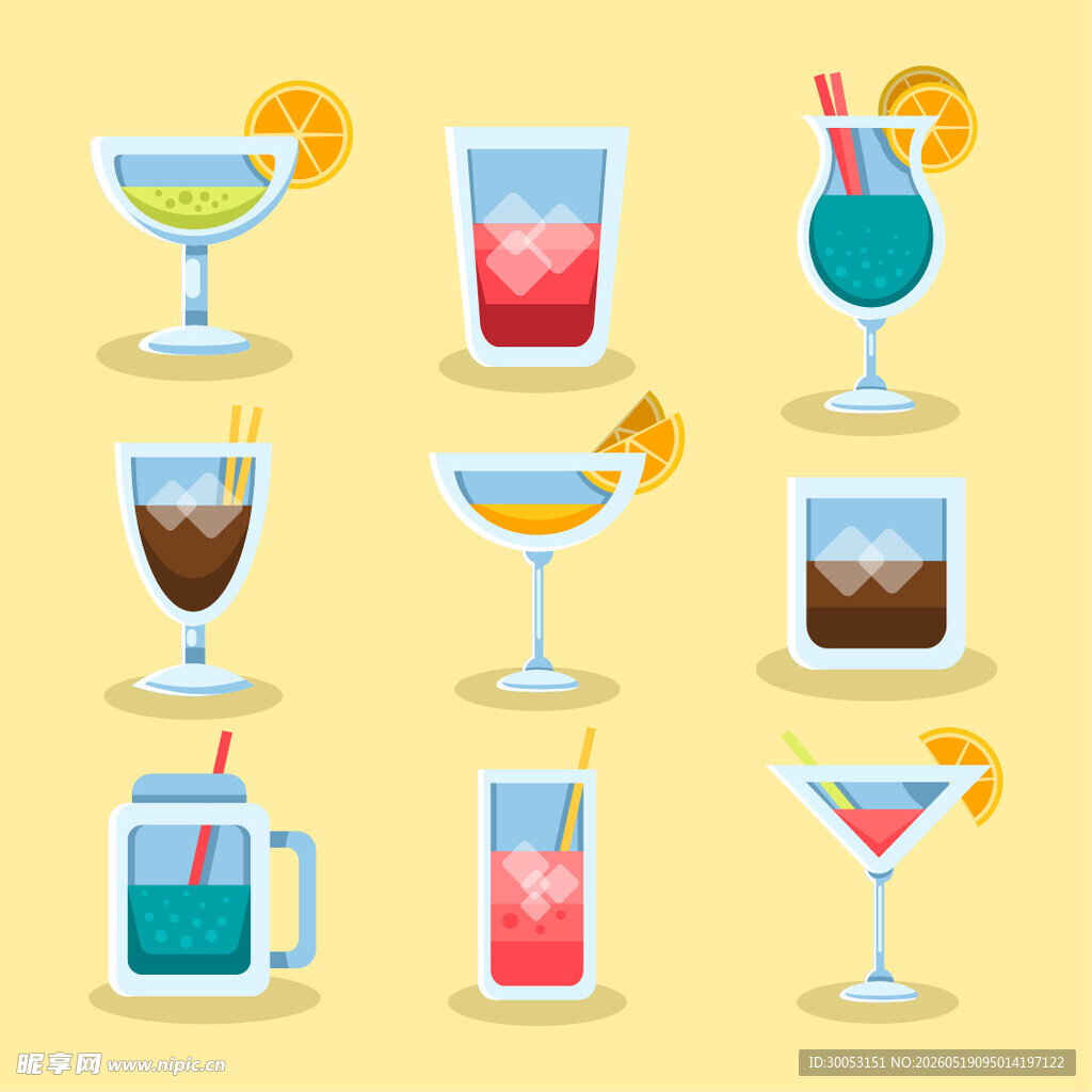 多彩鸡尾酒图标集合