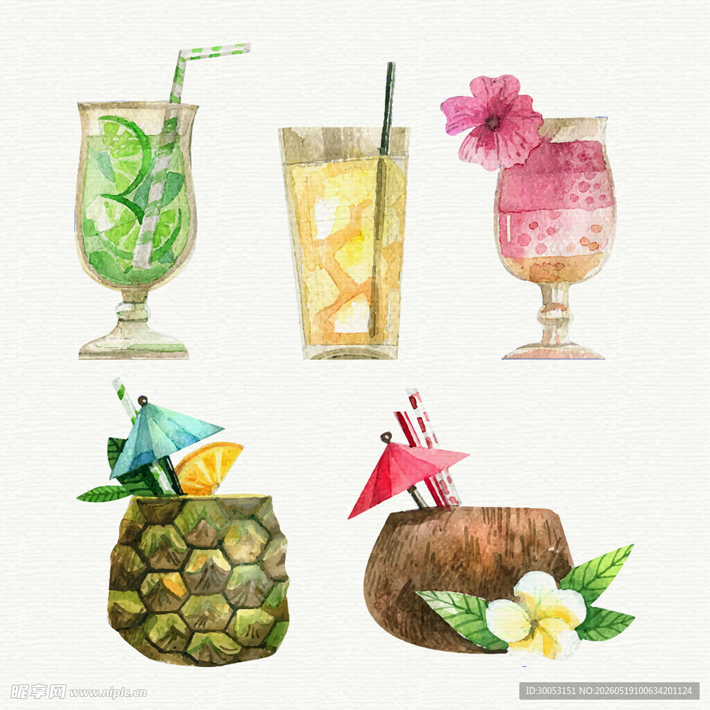 夏日清凉饮品与水果插画