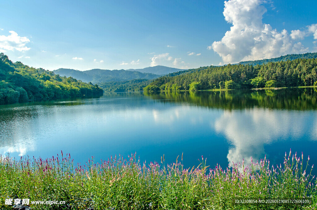 宁静湖畔自然风光美景