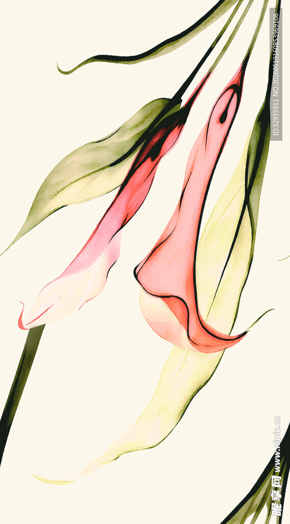 水彩绘粉色铃兰花