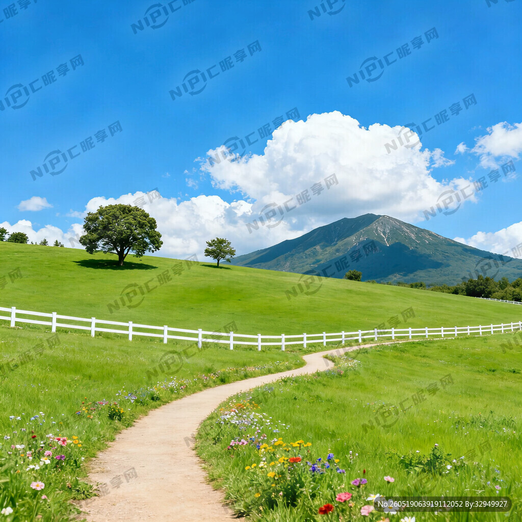背景图 蓝天白云 小路花花