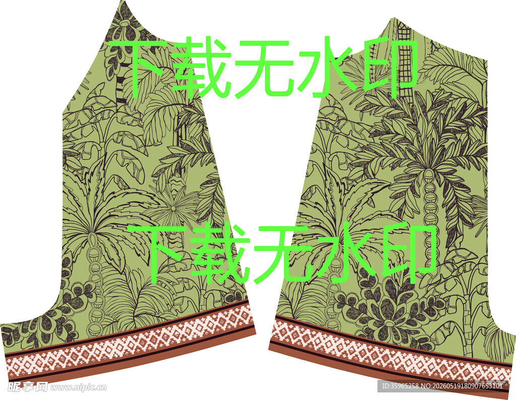 民族风绿色花纹服饰布料