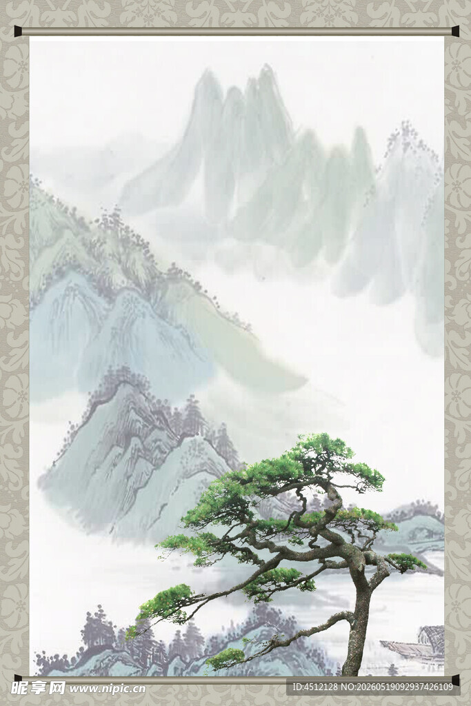 水墨黄山松景图