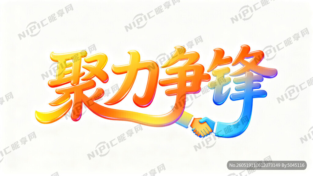 设计艺术字：聚力争锋 背景白色