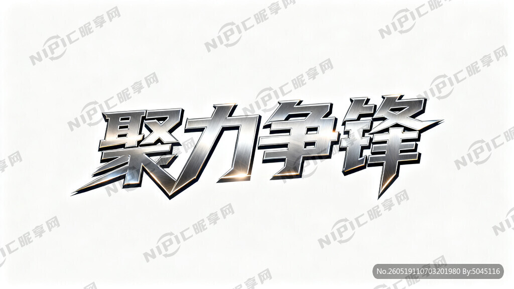 设计艺术字：聚力争锋 背景白色