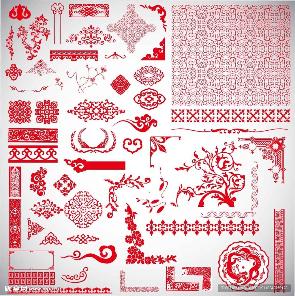 传统中式红色剪纸图案集