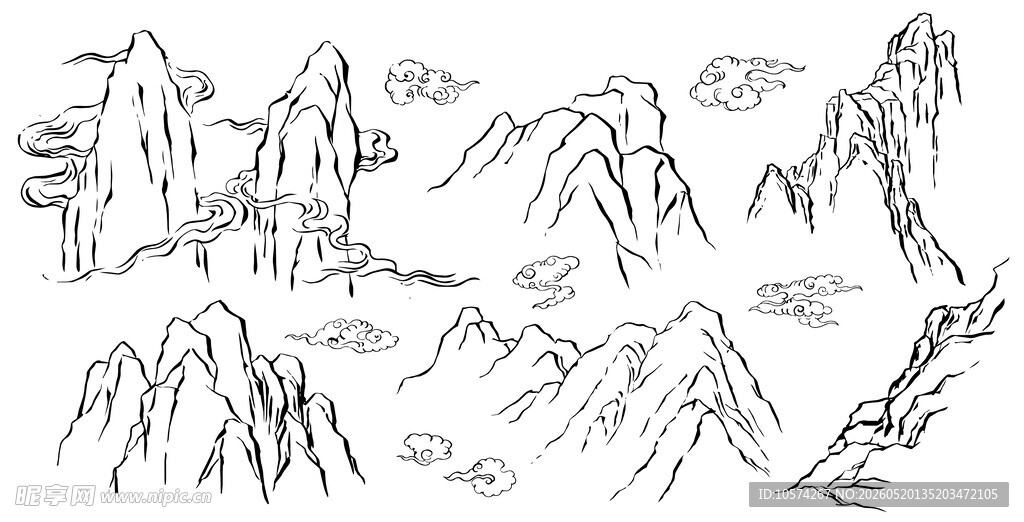 手绘山水风景图