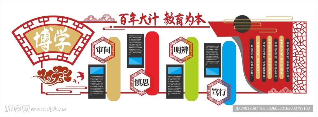 校园文化学校背景墙国学图案展板