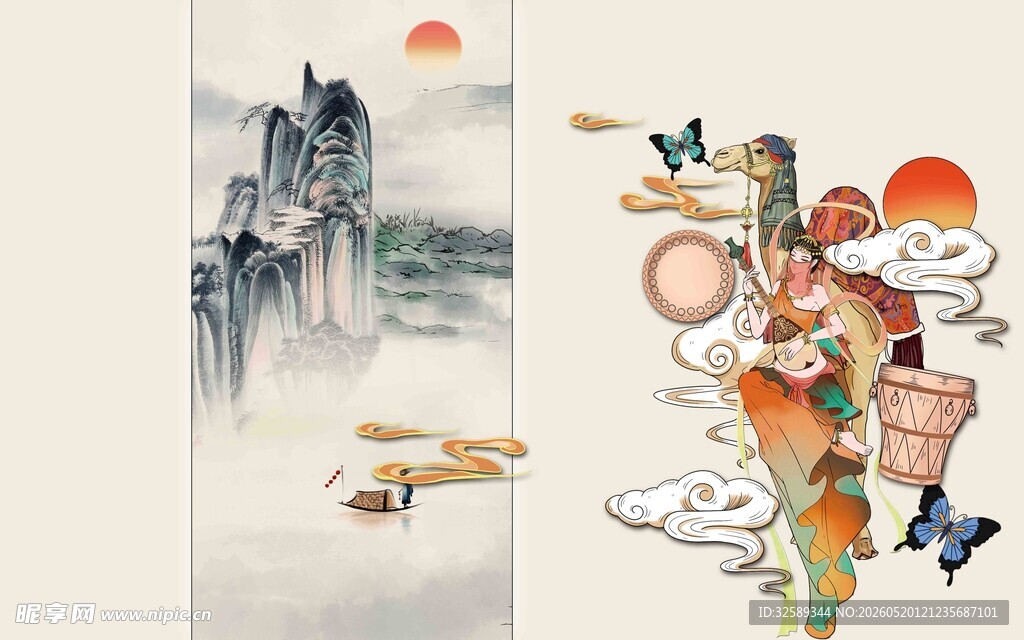 水墨风神话与现代景象融合