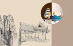 中式山水建筑风景插画