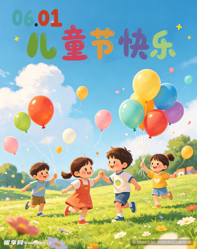 儿童节快乐场景插画