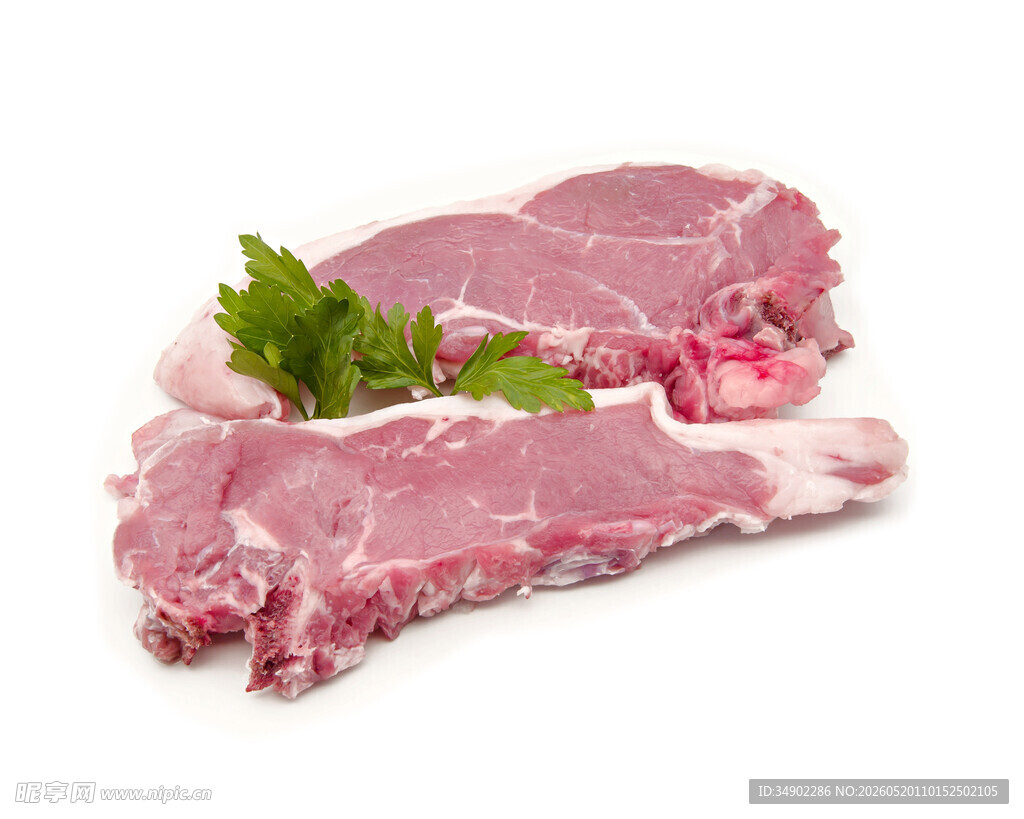 新鲜生猪肉排骨配绿叶