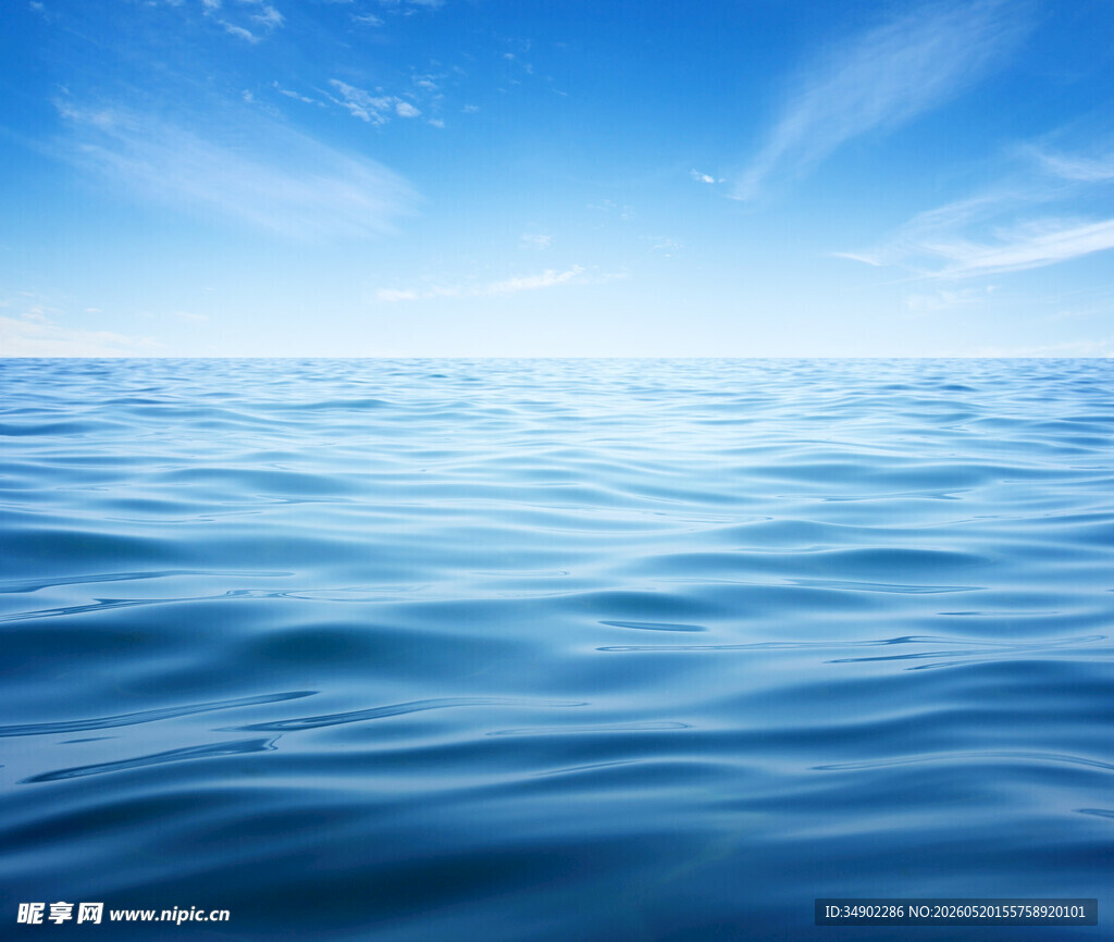 广阔蔚蓝海洋与晴朗天空