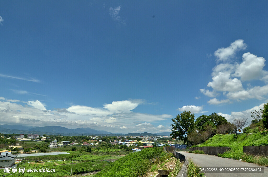 乡村公路旁的田园风光