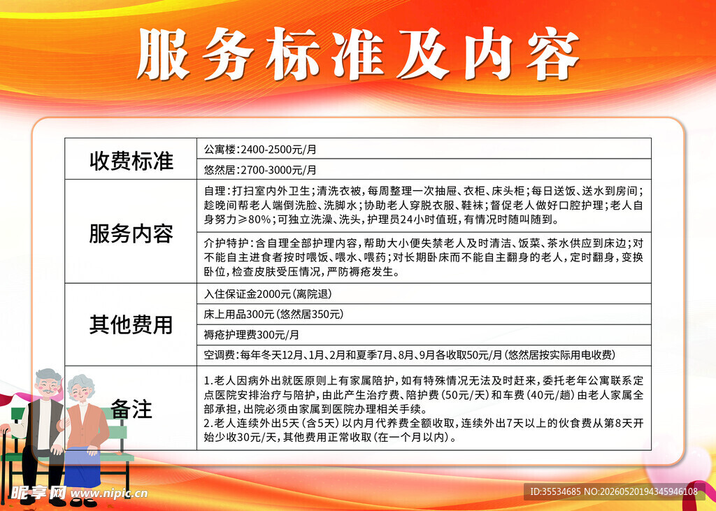 养老院收费服务标准