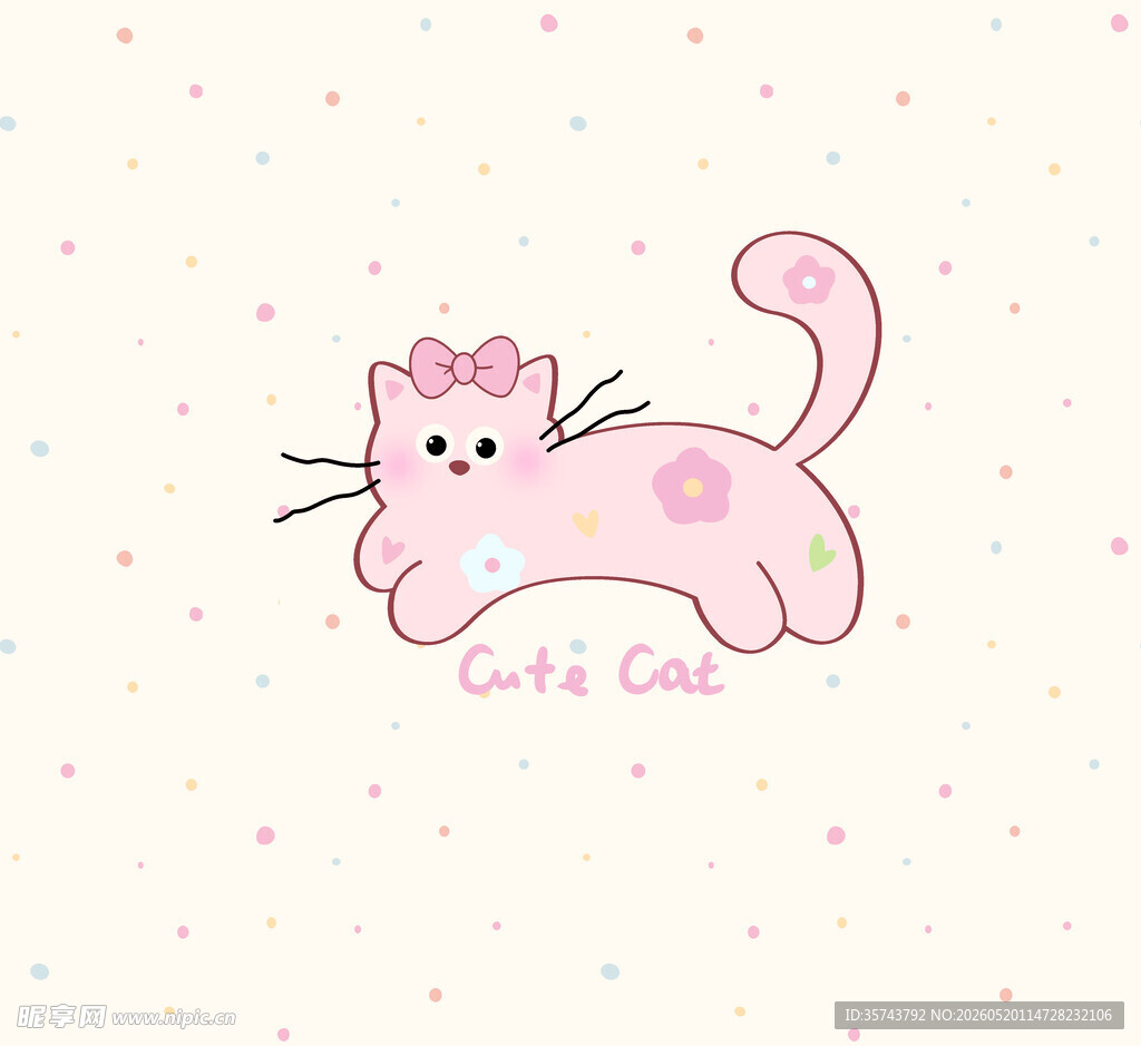 可爱粉色猫咪卡通图案