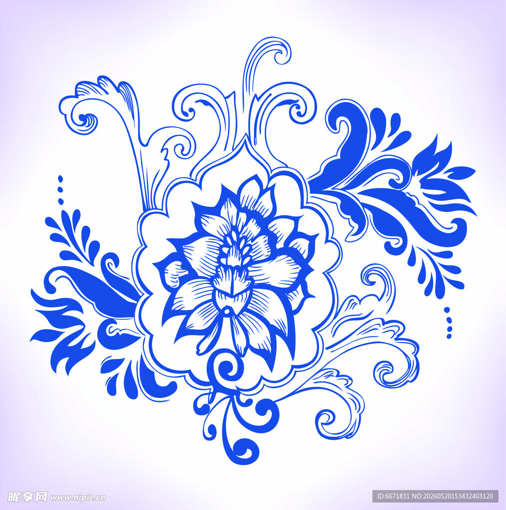 蓝白花卉装饰图案