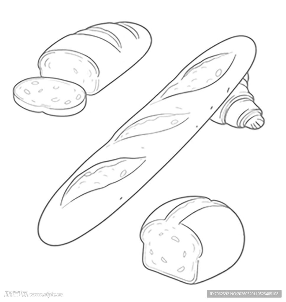 面包线条手绘卡通图