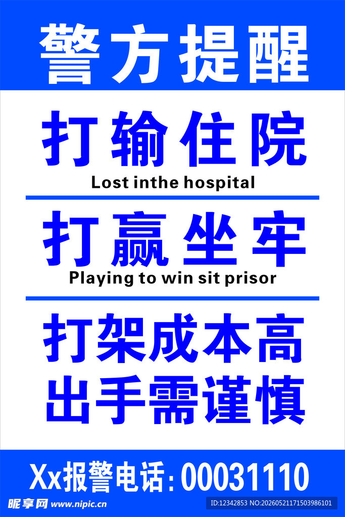 警方提醒 打架成本高