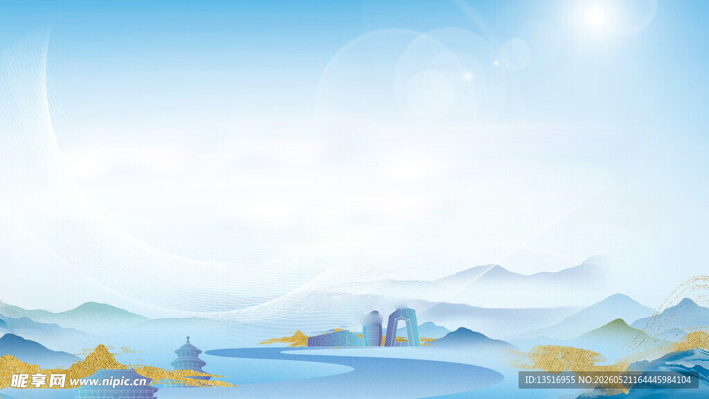 浅蓝时尚中国风背景