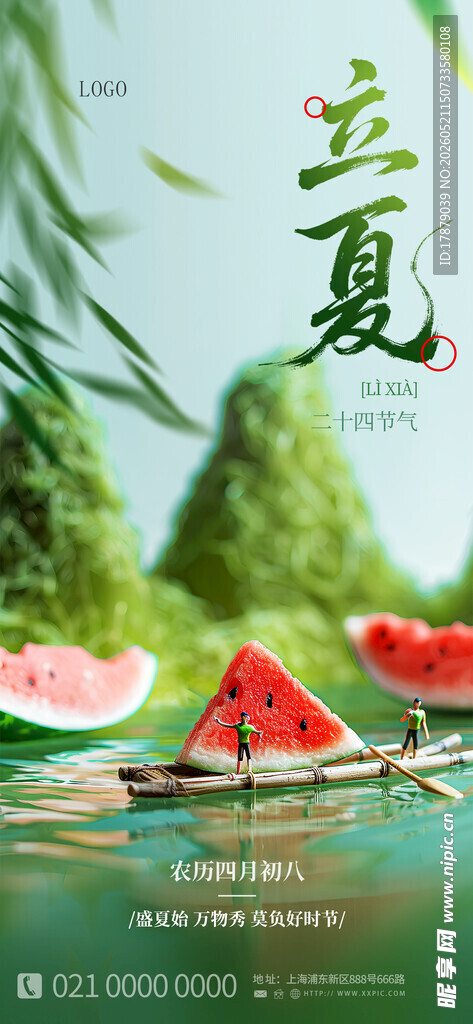 夏日西瓜与绿植的清新画面