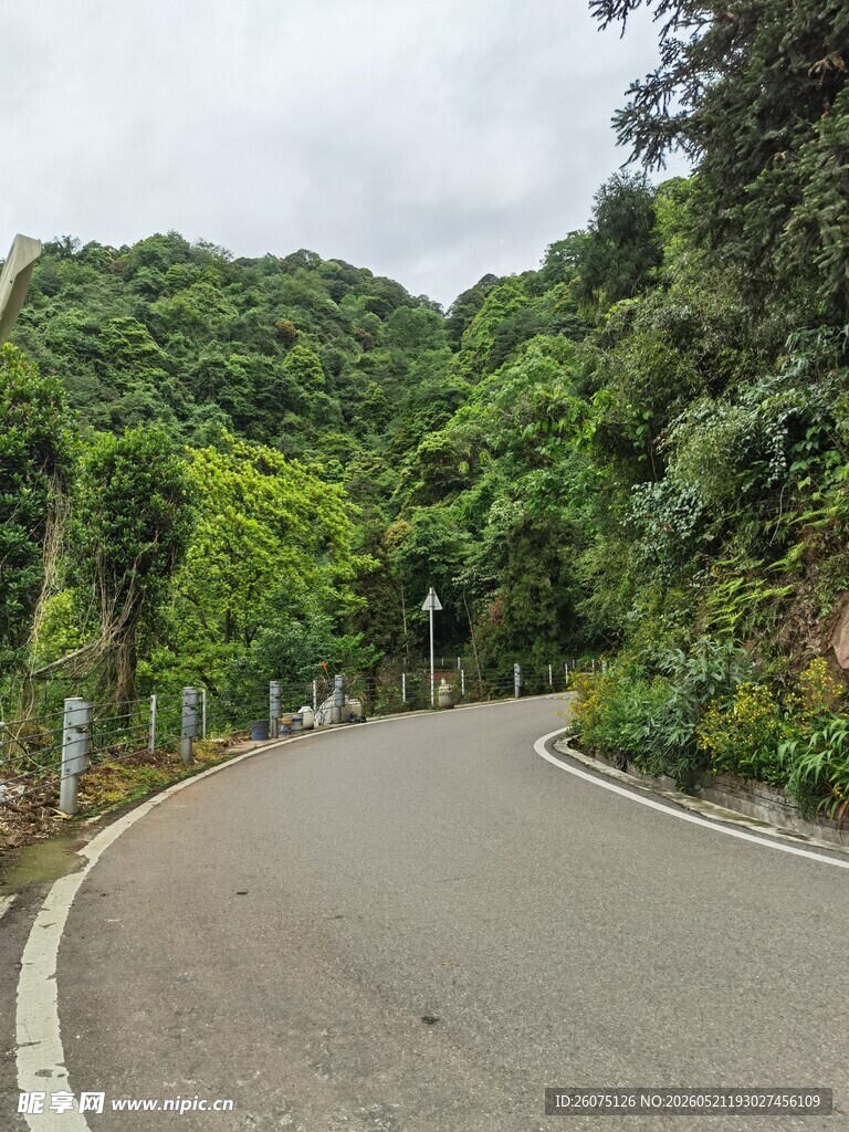 蜿蜒山间公路绿意环绕
