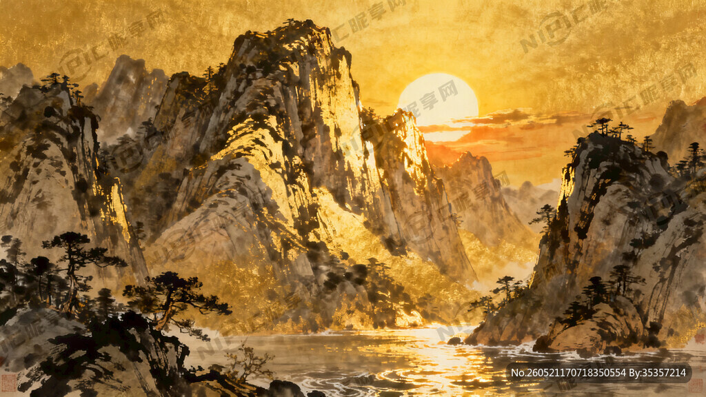 旭日东升山水画 山要雄壮