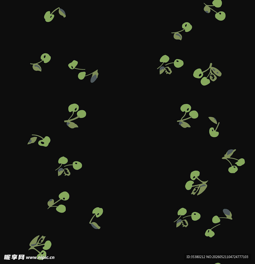 黑色背景上的绿色植物图案