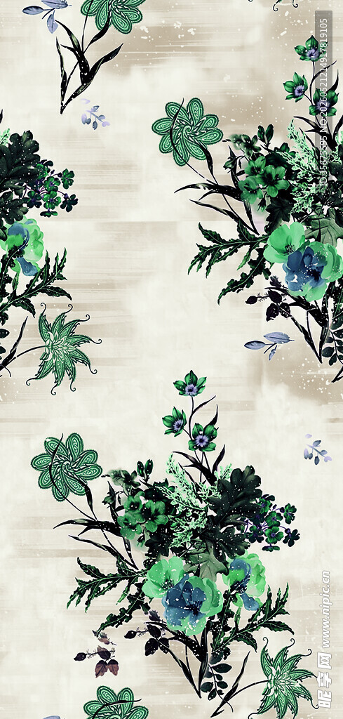 中式花卉图案布料