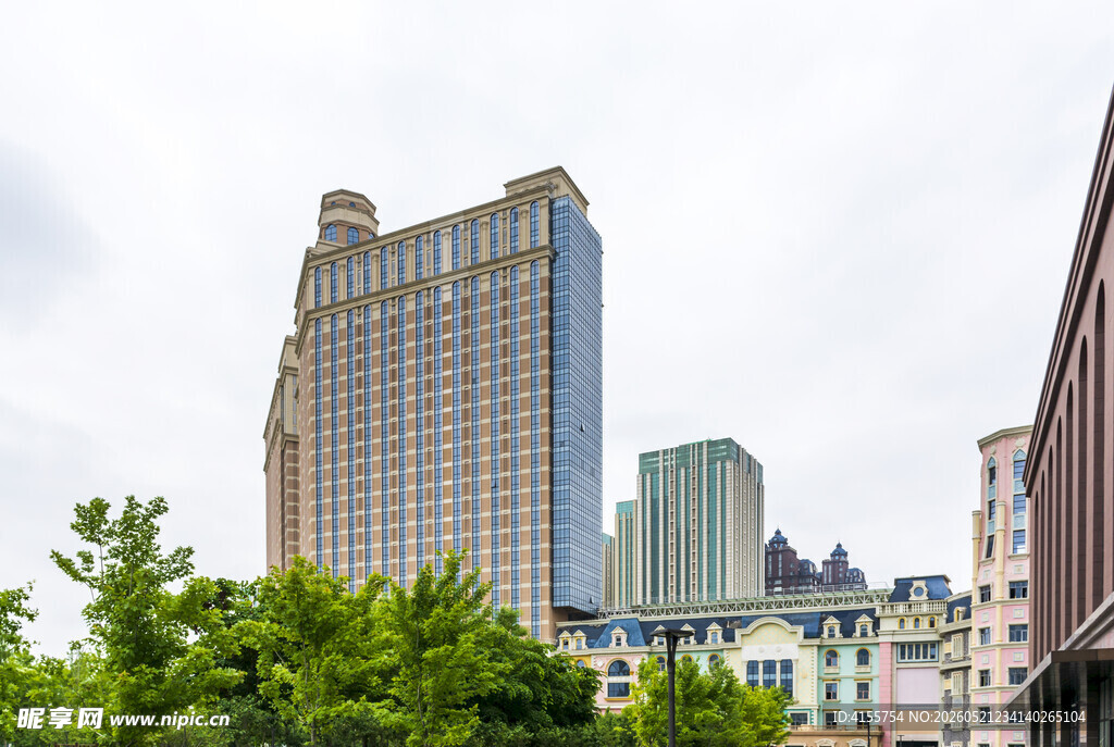 城市中的高楼与绿树景观