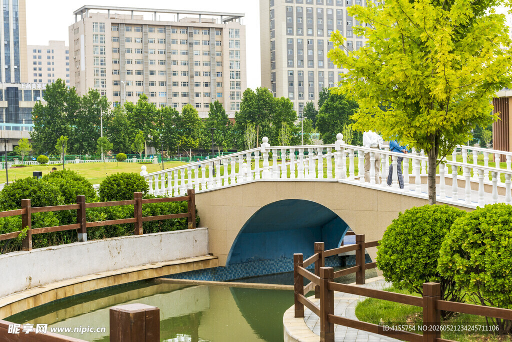 城市公园中的拱形石桥