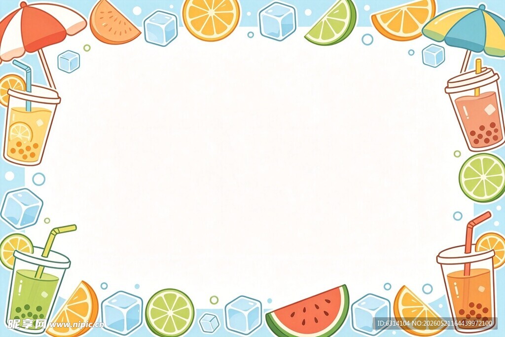 夏日清凉饮品边框插画