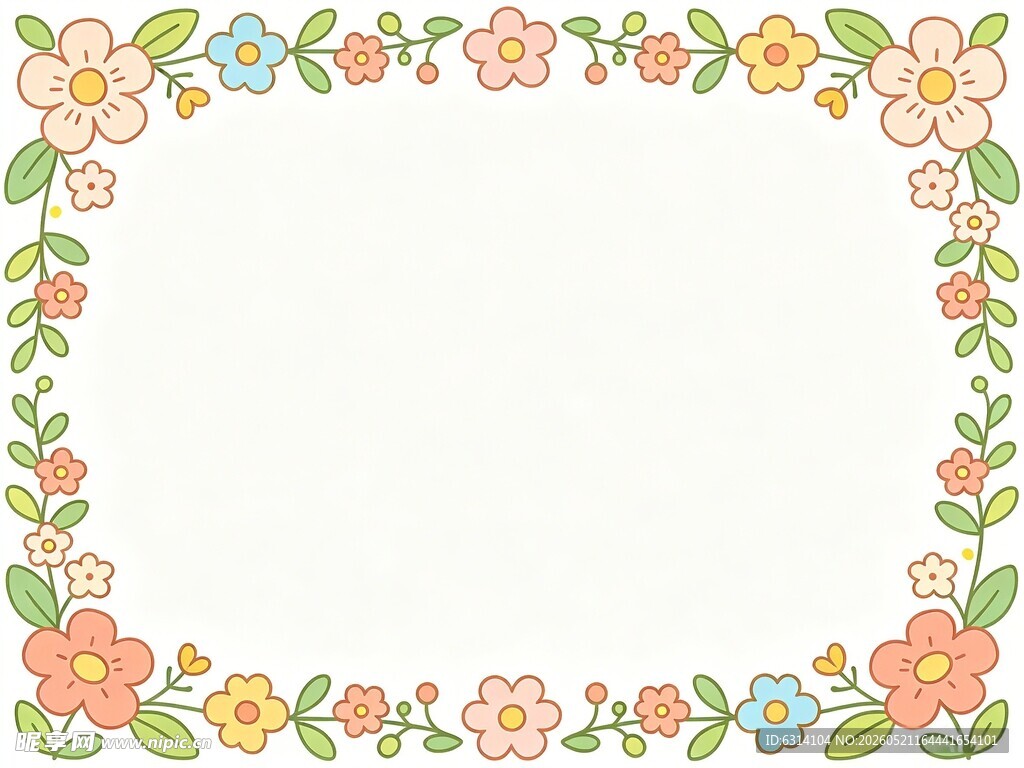 小花朵叶子矢量插画边框