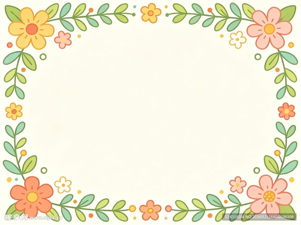 小清新花朵树叶矢量插画边框