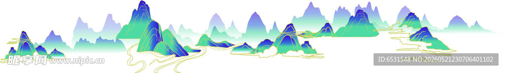 梦幻水彩风格山峦景观