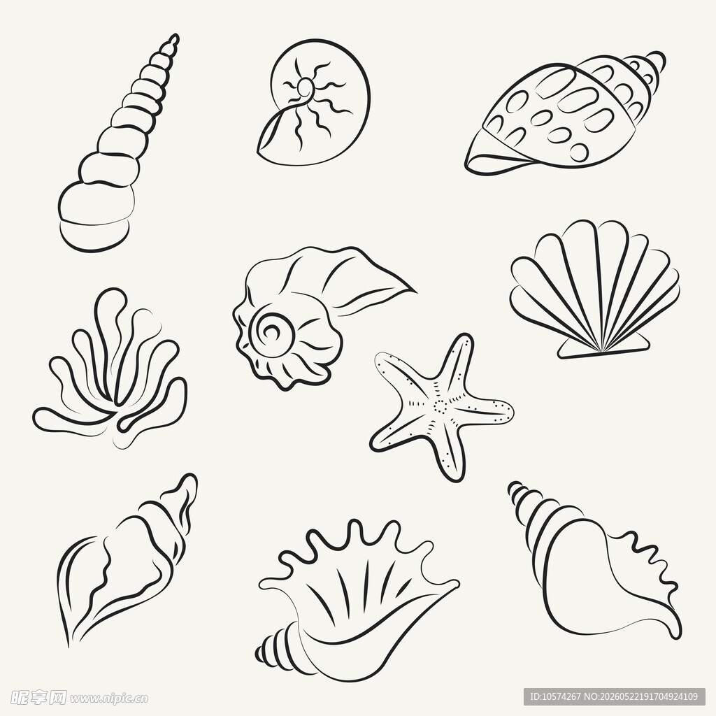 手绘海洋贝壳海星图案集