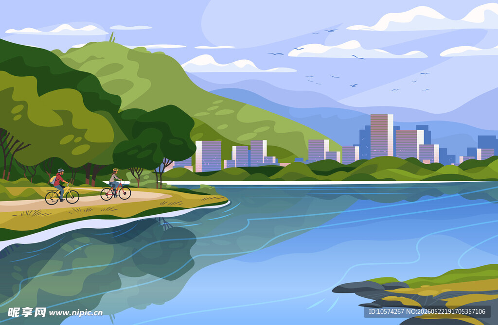 湖畔城市风光  自然美景
