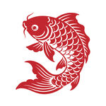 红色剪纸风鲤鱼图案