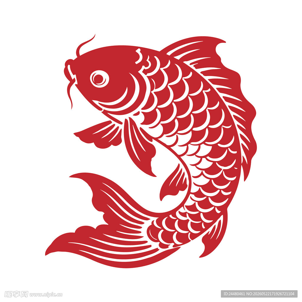 红色剪纸风鲤鱼图案