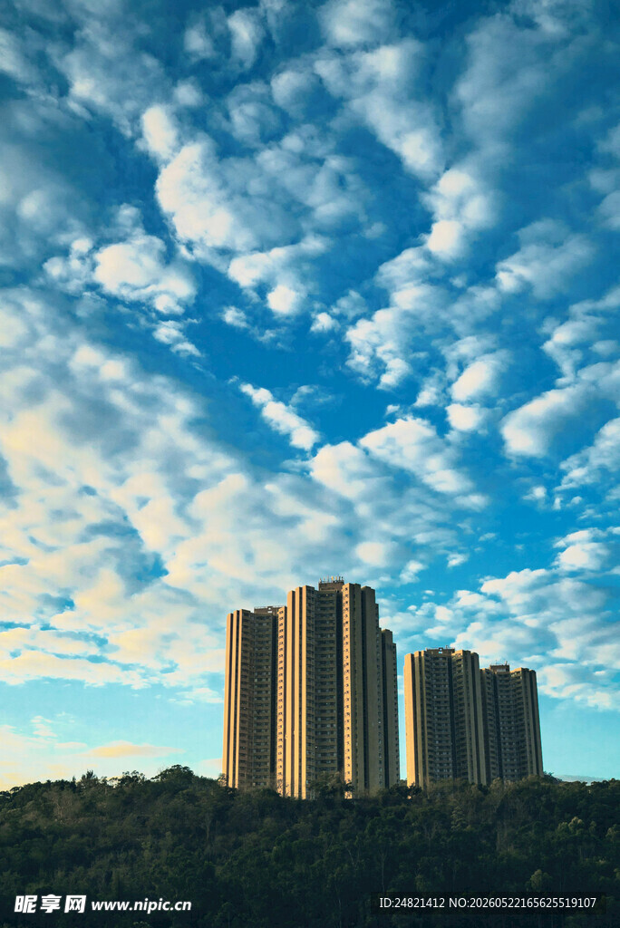 蓝天之下的城市高楼景观