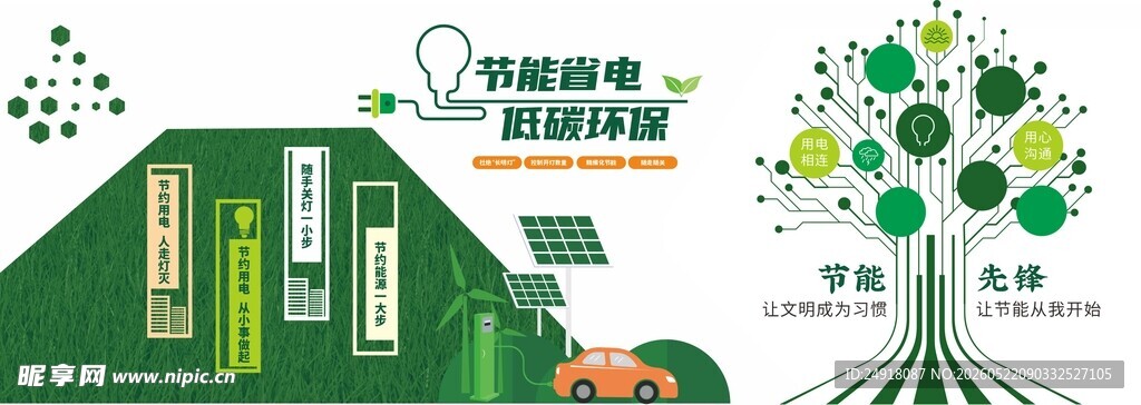 节能环保绿色低碳省电文化墙