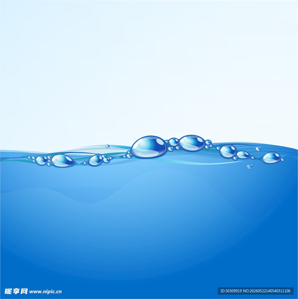 蓝色水面上的晶莹气泡