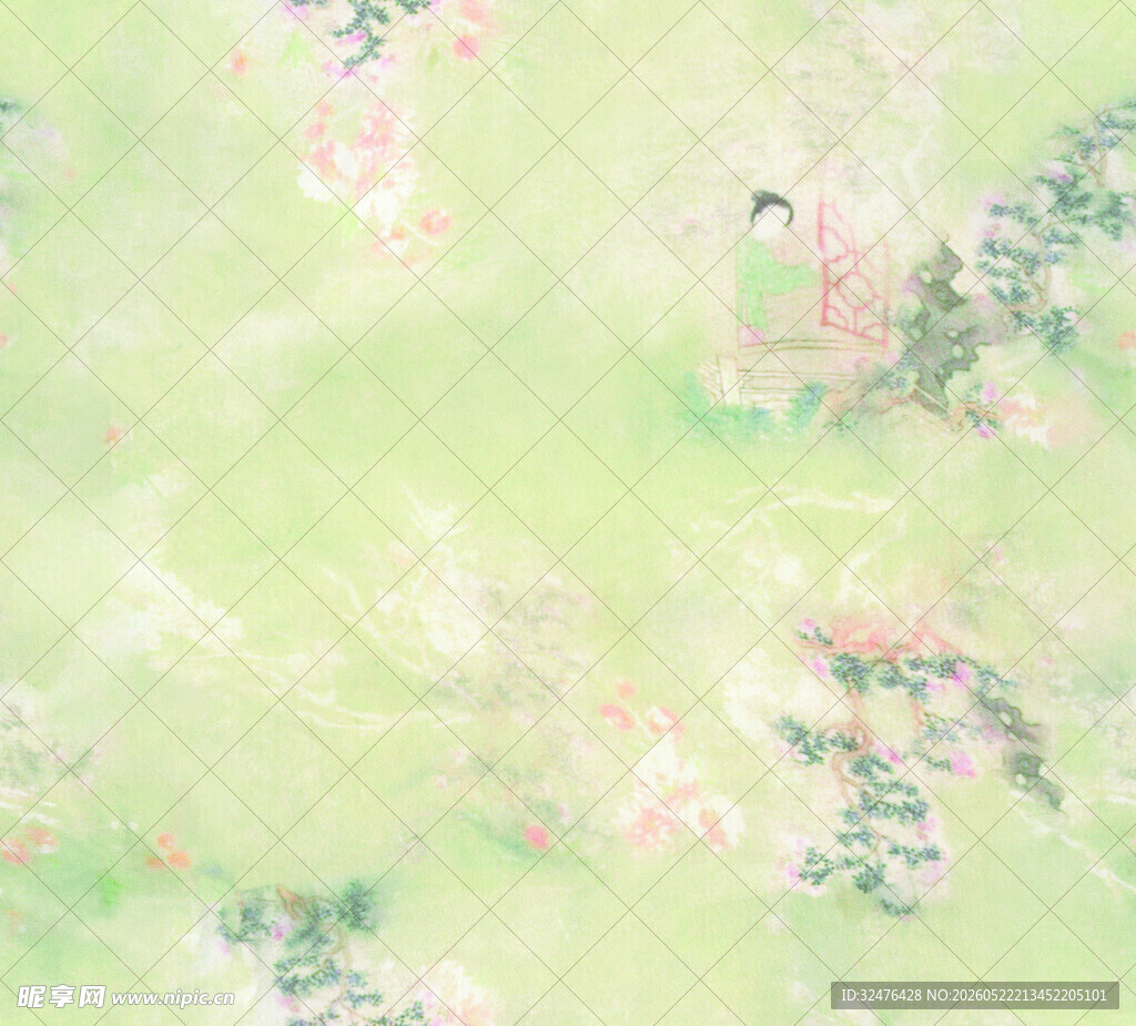 淡绿底花卉中式风背景图