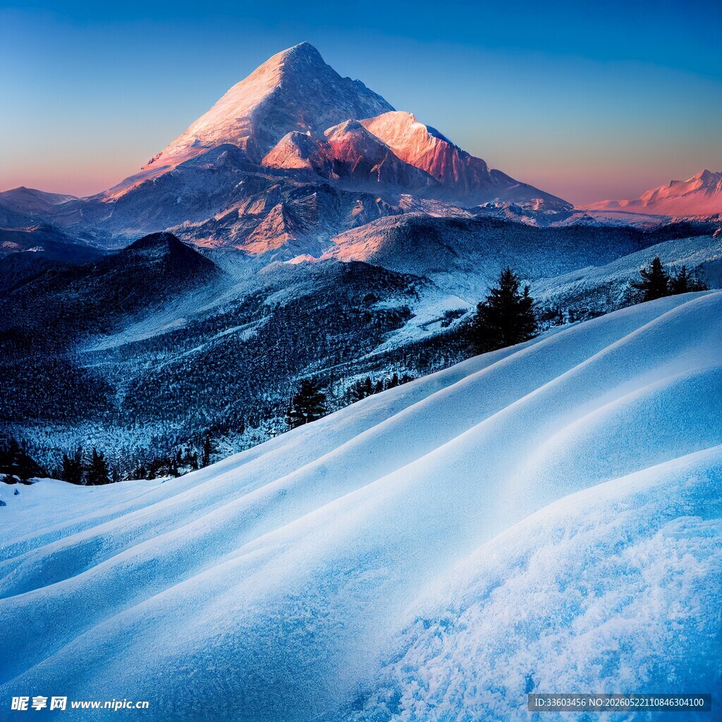 壮丽雪山日出美景