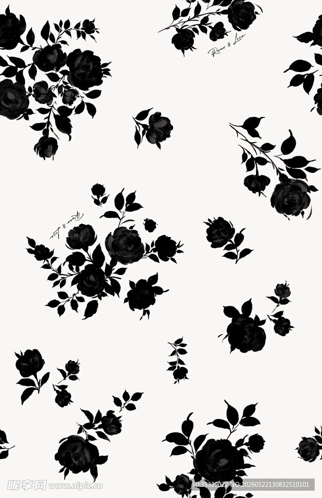 黑白花卉图案纹理